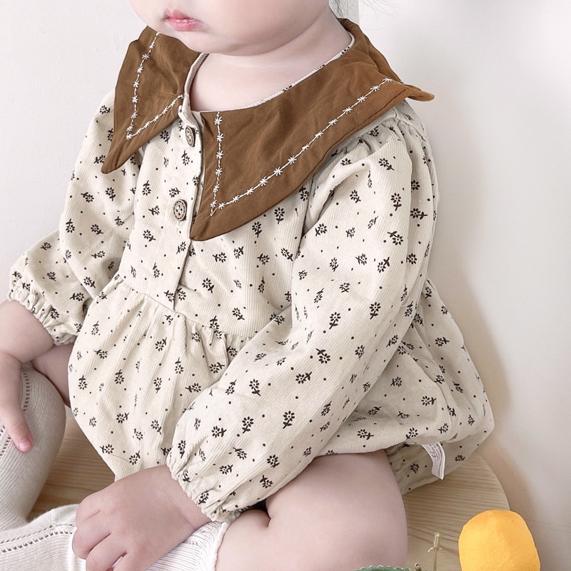 Áo liền quần tay dài in hoa thời trang dễ thương cho bé gái sơ sinh