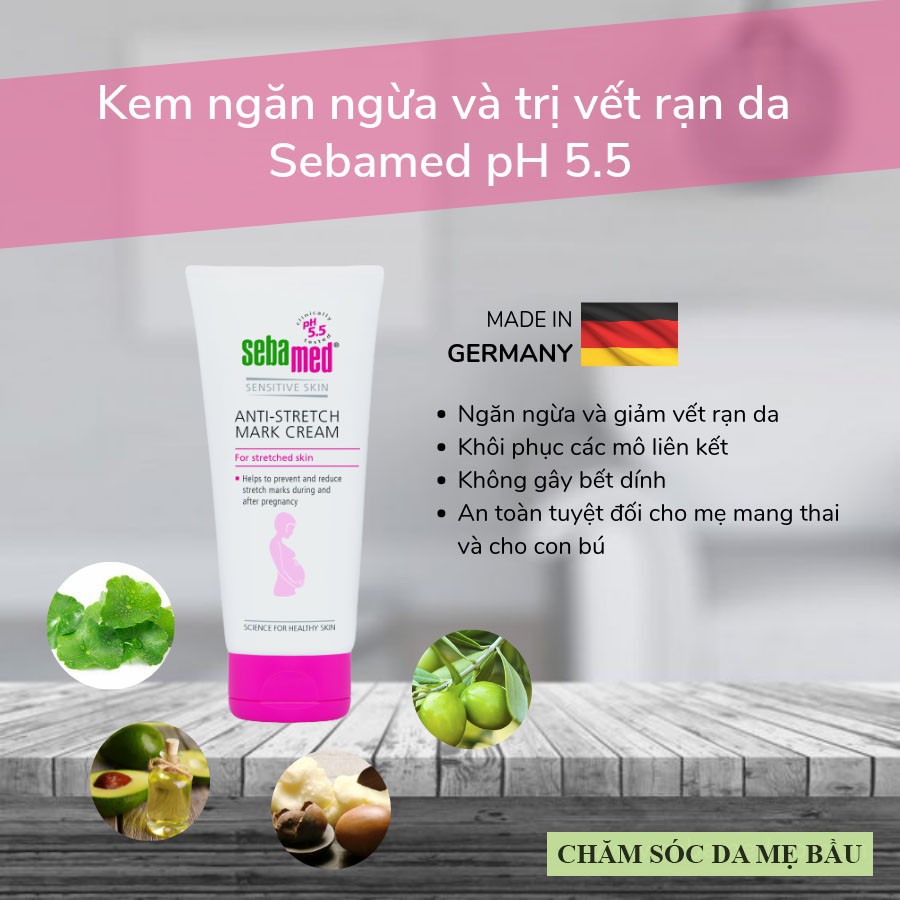 Kem ngăn ngừa, làm giảm vết rạn khi mang thai và sau sinh Sebamed pH5.5 Anti Stretch Mark Cream 200ml