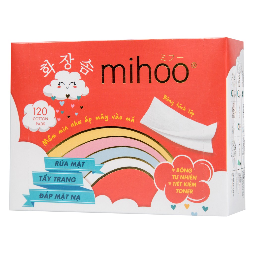 Bông Tẩy Trang Tách Lớp Mihoo Hộp 120 Miếng Cotton Pads