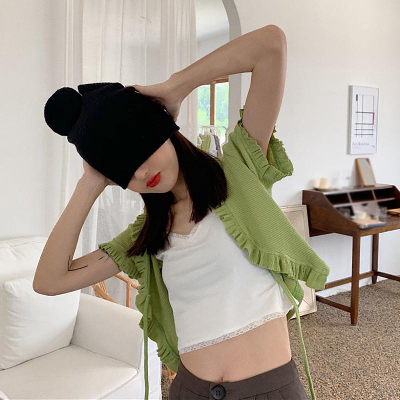 Áo Khoác Cardigan Dệt Kim Tay Ngắn Phối Dây Thắt Xinh Xắn Cho Nữ | BigBuy360 - bigbuy360.vn