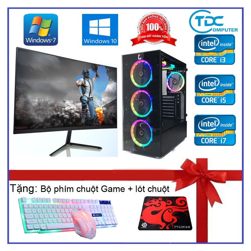 Bộ máy tính để bàn PC Gaming + Màn hình 22inch FULL viền cấu hình core i7, i5, Ram 16GB SSD 120GB chiến game tốt