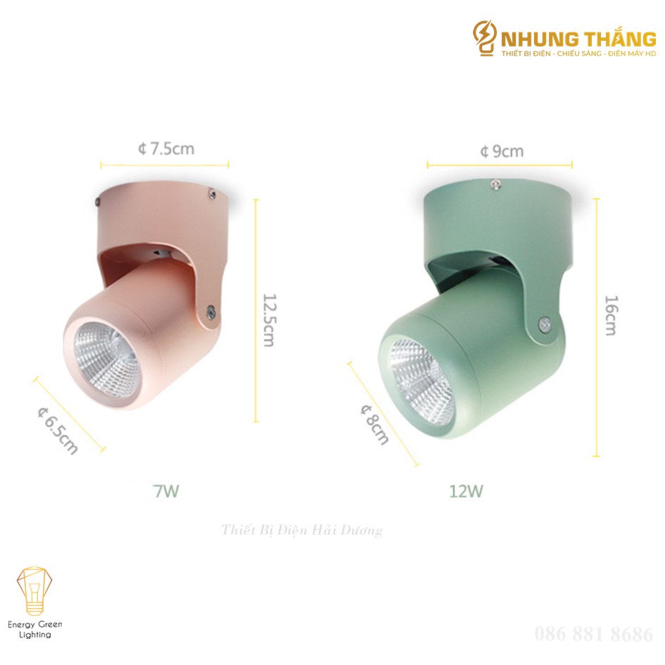 Đèn LED Ống Bơ 7w-12w 03645 - Thay Đổi Được Góc Chiếu - Ánh Sáng Vàng - 5 Màu - Thân Nhôm Tản Nhiệt - Bảo Hành 12 Tháng