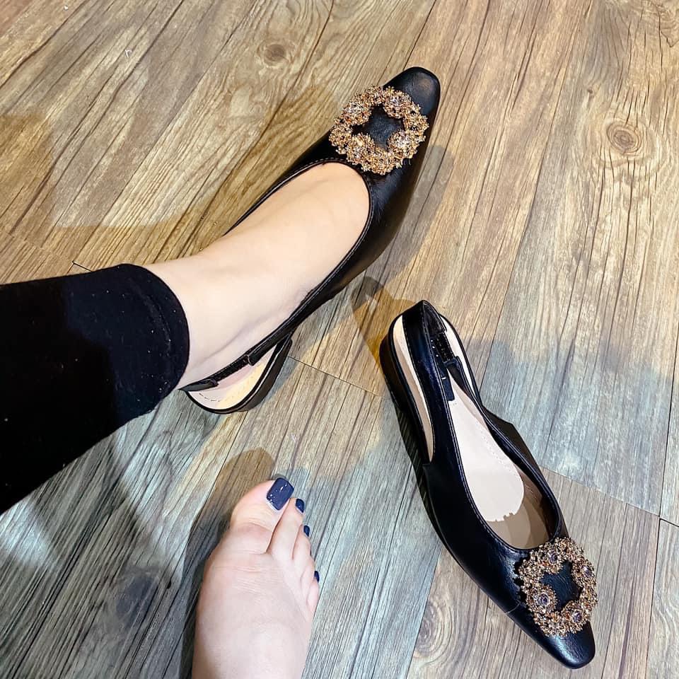 GIÀY SANDAL NỮ QUAI HẬU SHU STORE - Sandal mũi nhọn khóa vuông đính đá