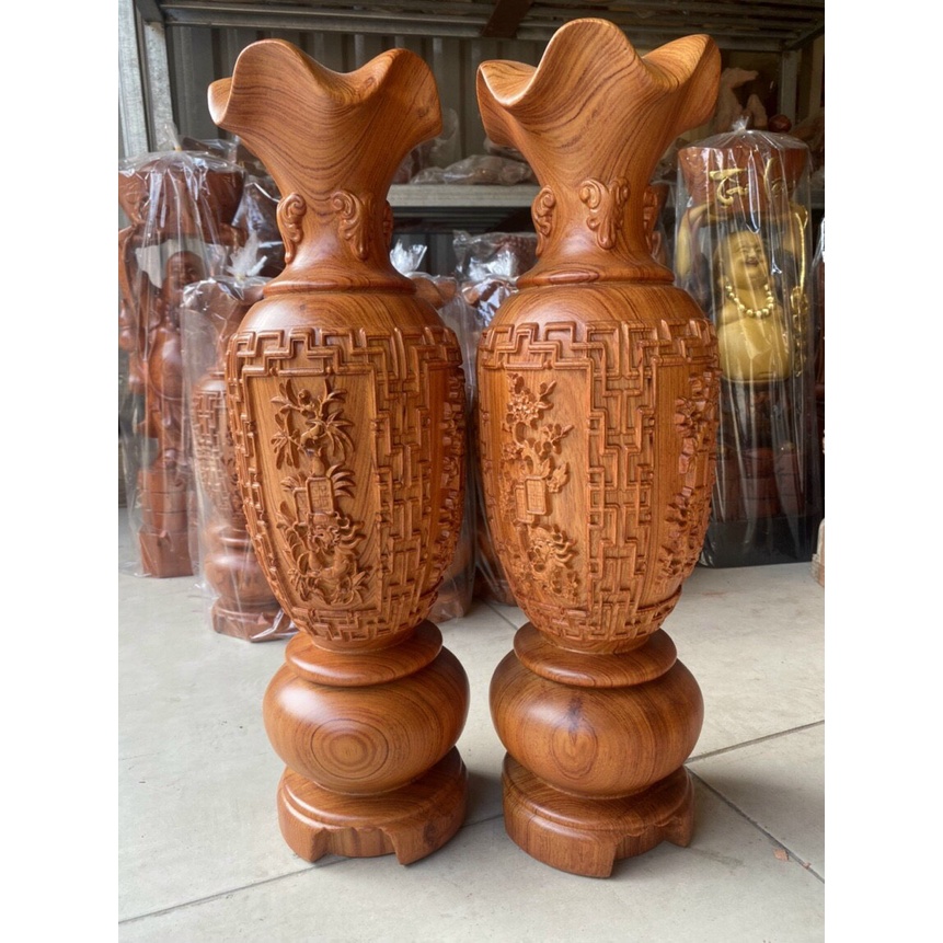 Lục Bình Tứ Quý, Gỗ Hương, Trạm Khắc Tinh Sảo Sắc Nét, KT: Cao30*10