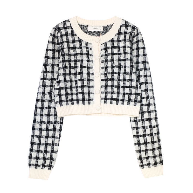 Áo cảdigan croptop dệt kim kẻ ô bàn cờ 4 màu- Áo cardigan len croptop kẻ
