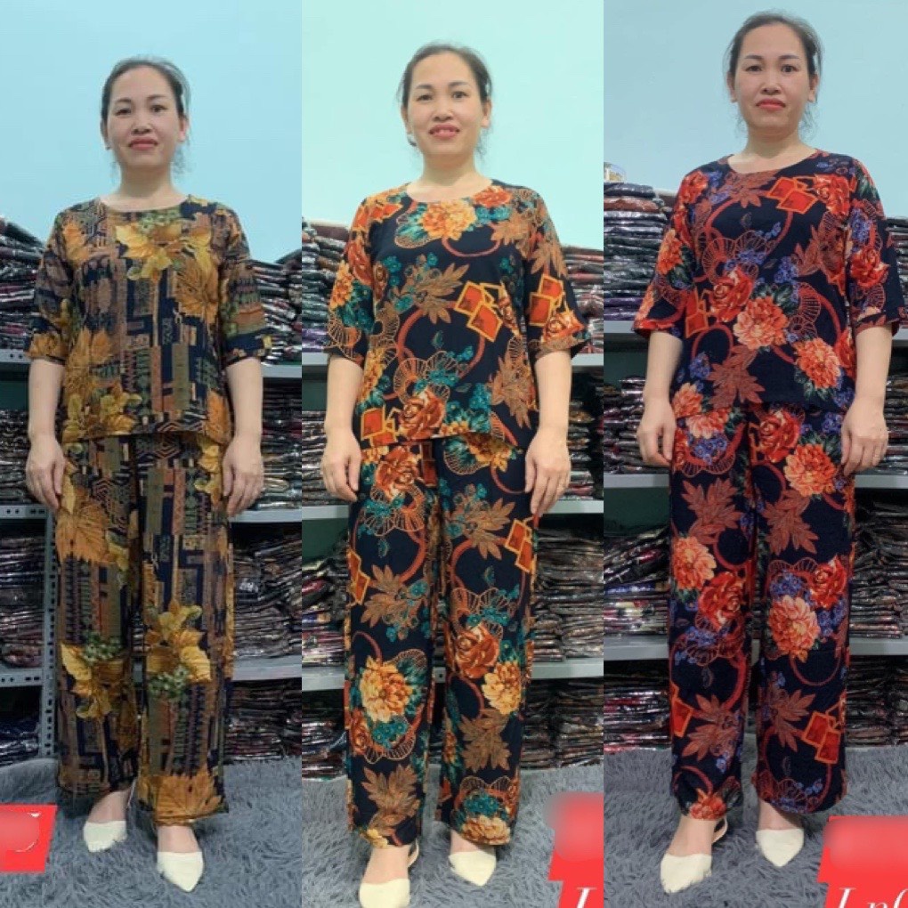 Bộ Lanh 3D Trung Niên - Bộ lanh quần Dài Tay Lỡ Cho Mẹ Cho bà