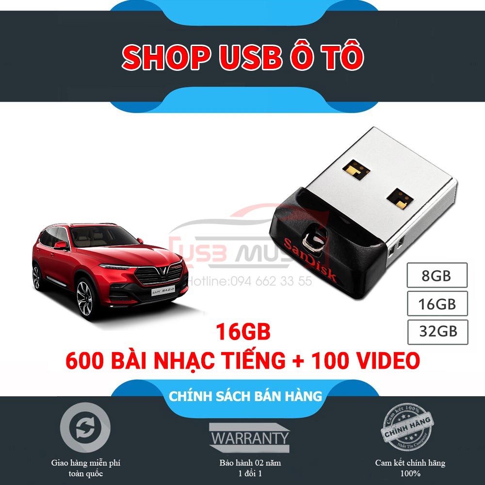 Usb nhạc xe ô tô💖HÀNG CHÍNH HÃNG💖Usb sẵn 100 video full HD + 600 bài hát MP3 - Usb 16GB chuẩn nhạc 320bit