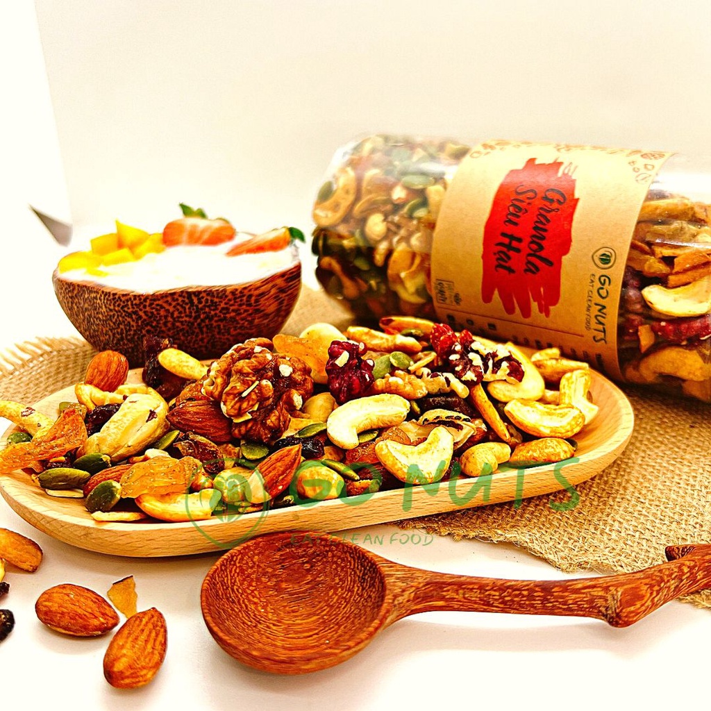 Granola Siêu hạt 500g GO NUTS không yến mạch có macca Ngũ cốc dinh dưỡng hỗ trợ giảm cân ăn kiêng không đường thuần chay