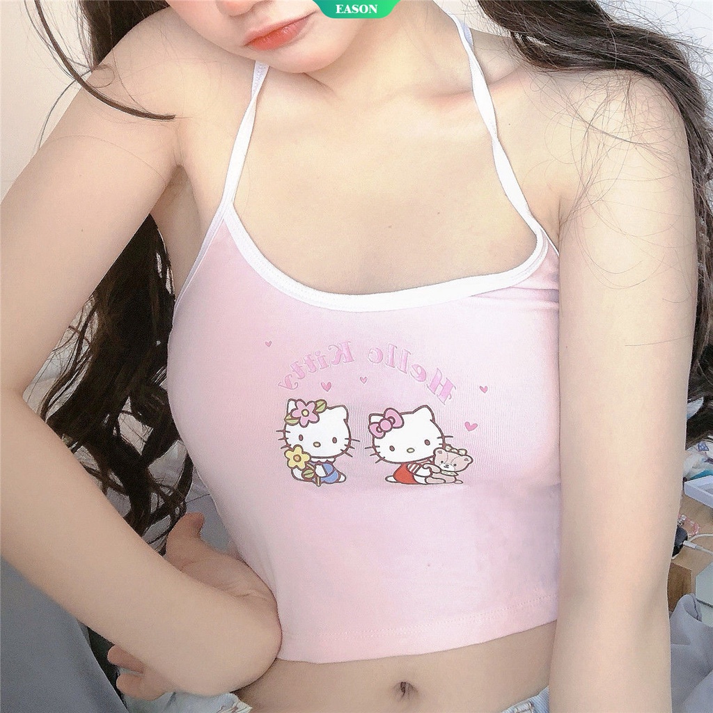 Dễ Thương Áo Lót Hai Dây In Hình Hello Kitty Phong Cách Nhật Bản Cho Nữ