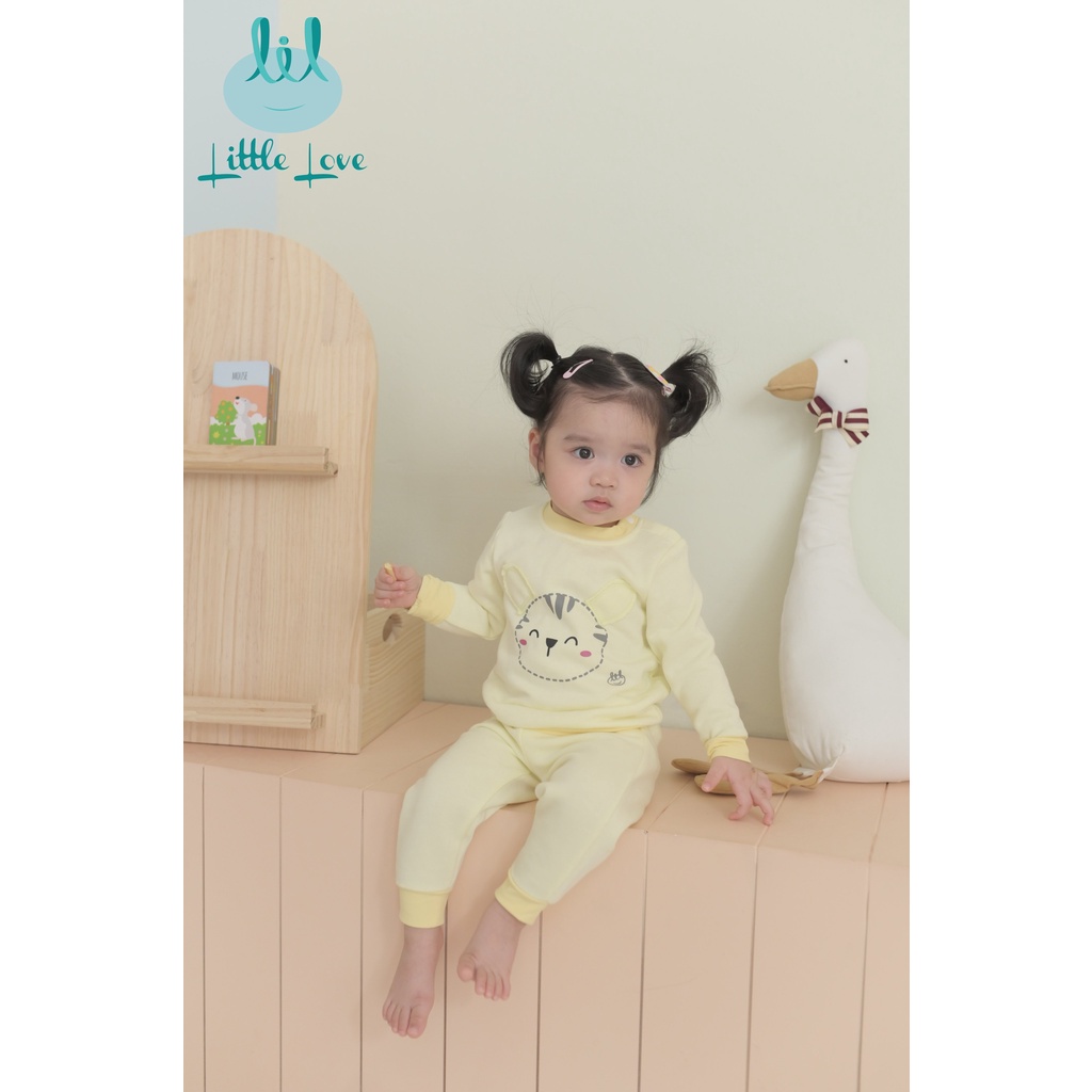 Bộ quần áo dài tay nỉ dày lót lông cho bé từ 6m đến 4y little love