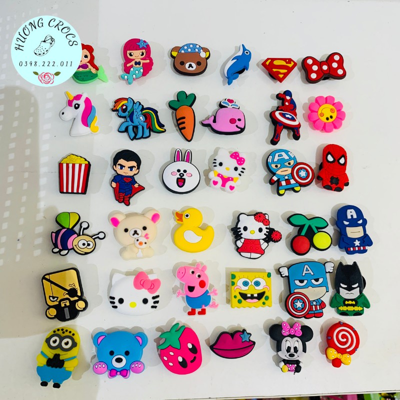 [Giao mẫu ngẫu nhiêu] - Combo 10 jibit 2D đính dép sục, sticker gắn sục Cross nhiều mẫu siêu cute, ngộ nghĩnh