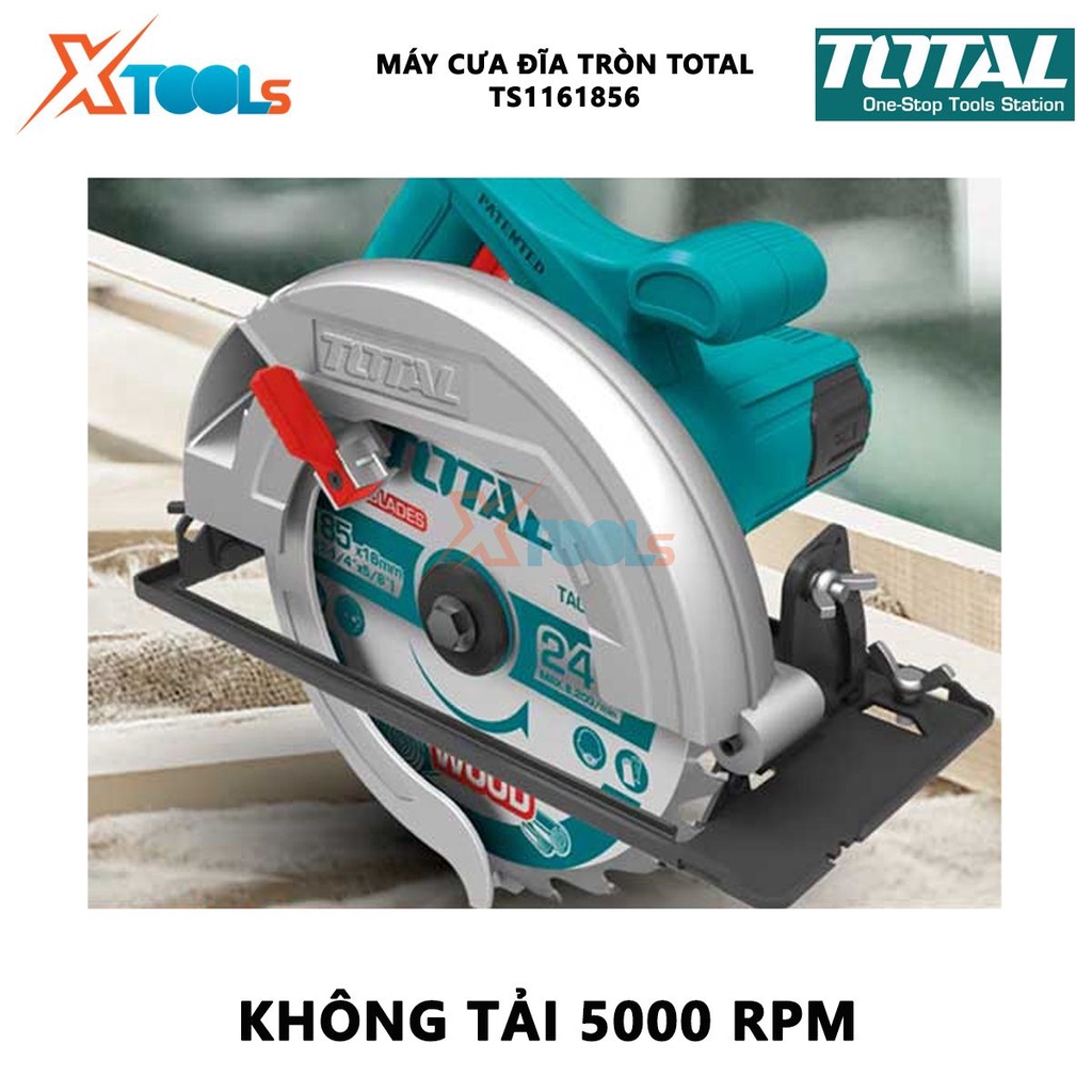 Máy cưa đĩa tròn TOTAL TS1161856 | máy cưa gỗ công suất 1600W tốc độ không tải 5000 rpm đường kính lưỡi cưa 185mm cắt, x
