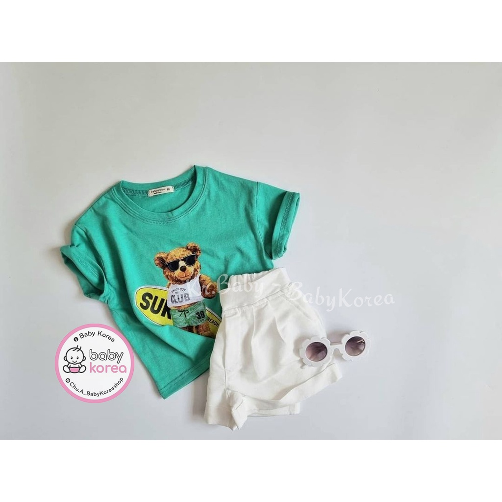 Áo phông, áo thun cộc tay in gấu ba màu cho bé trai, bé gái chính hãng Hàn Quốc thời trang trẻ em BABY KOREA