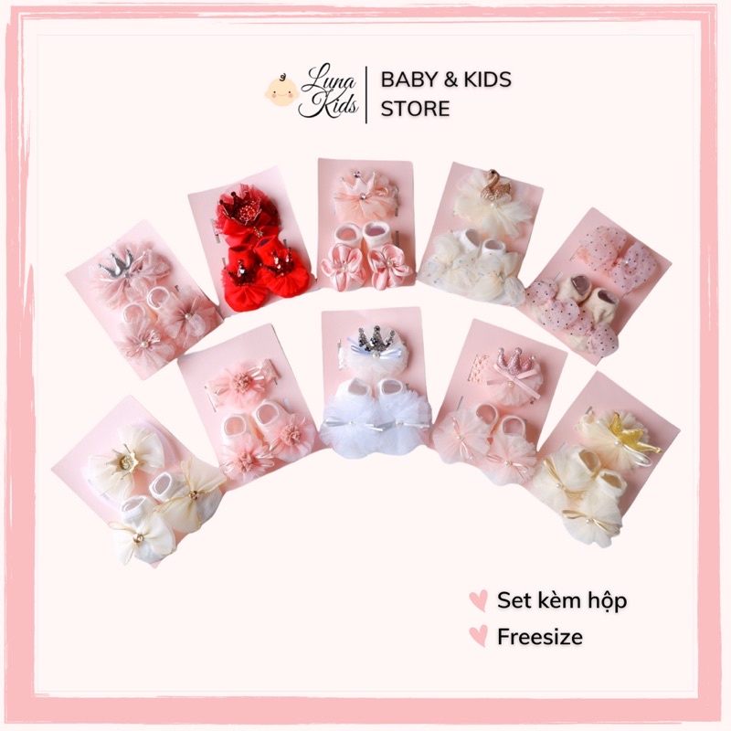 Set turban kèm tất cho bé gái, trẻ sơ sinh hàng Chicbaby - LunaKids [Ảnh thật]