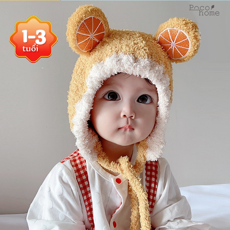 Mũ lông cừu HOA QUẢ dày dặn thiết kế đễ thương, mềm êm cho bé từ 1-3 tuổi, có che tai giữ ấm phong cách Hàn Quốc HOT