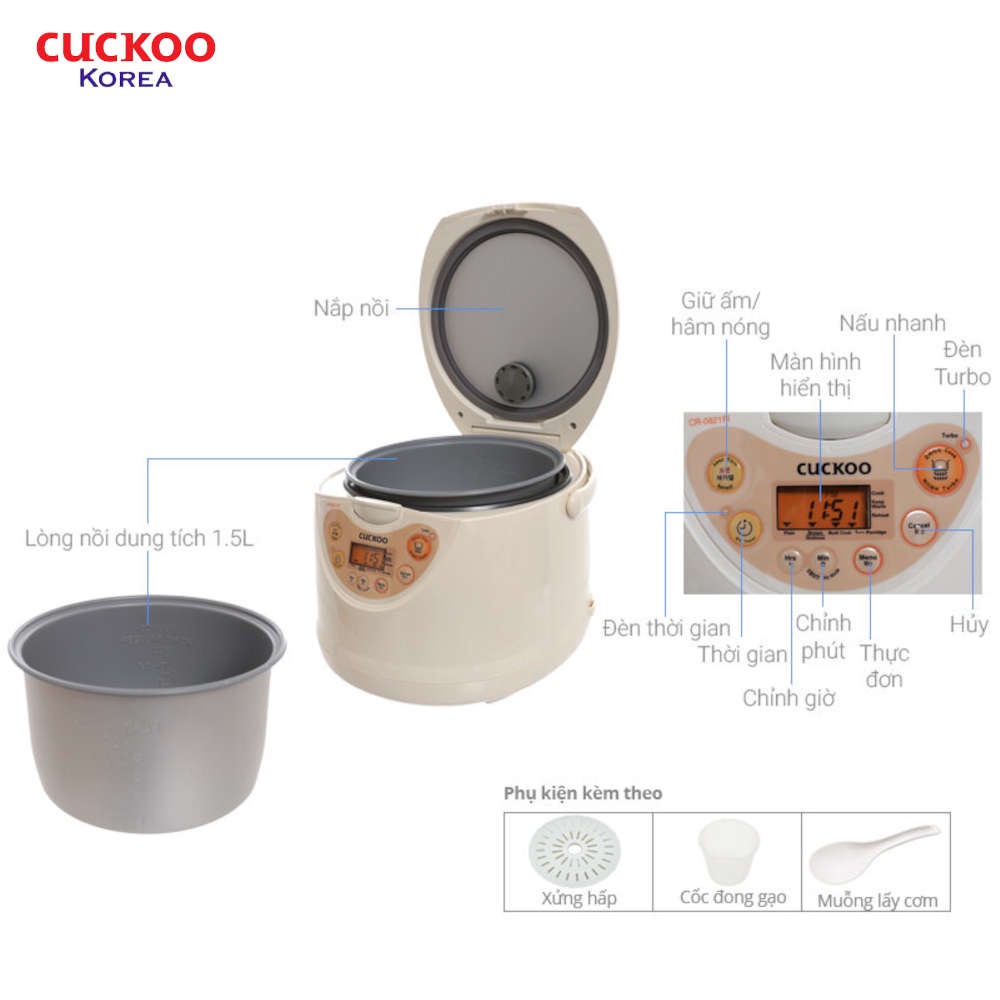 Nồi cơm điện tử Cuckoo CR-0821FI dung tích 1.5 lít bảo hành 24 tháng - Made in Korea