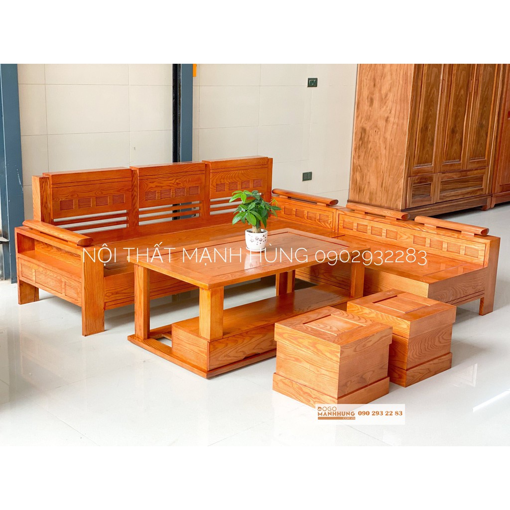 Bộ bàn ghế sofa phòng khách gỗ sồi lau màu hương