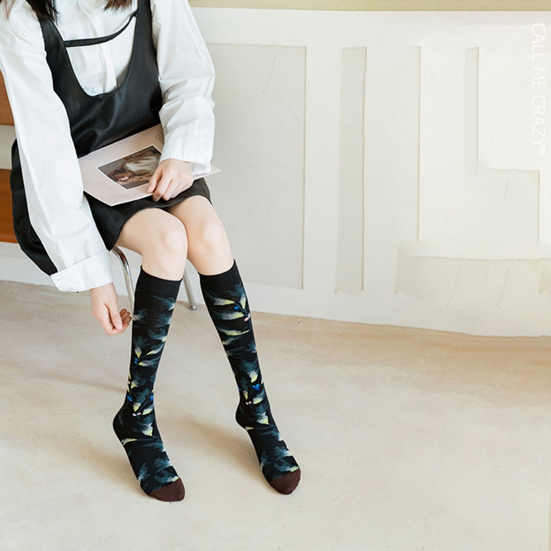 XIXI 1 đôi vớ họa tiết hoa trừu tượng thời trang Hàn Quốc cho nữ