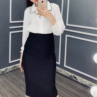 Chân váy công sở dài bigsize CR63V06 xẻ sau màu đen dài 63cm