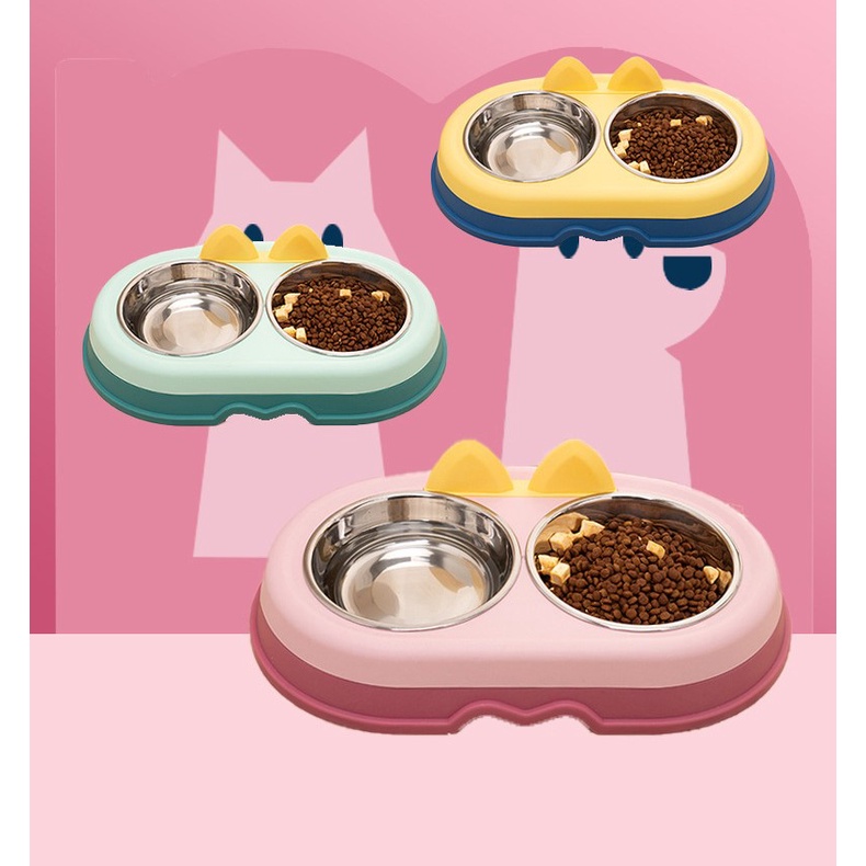 Chén đôi inox mặt gà con dành cho chó mèo