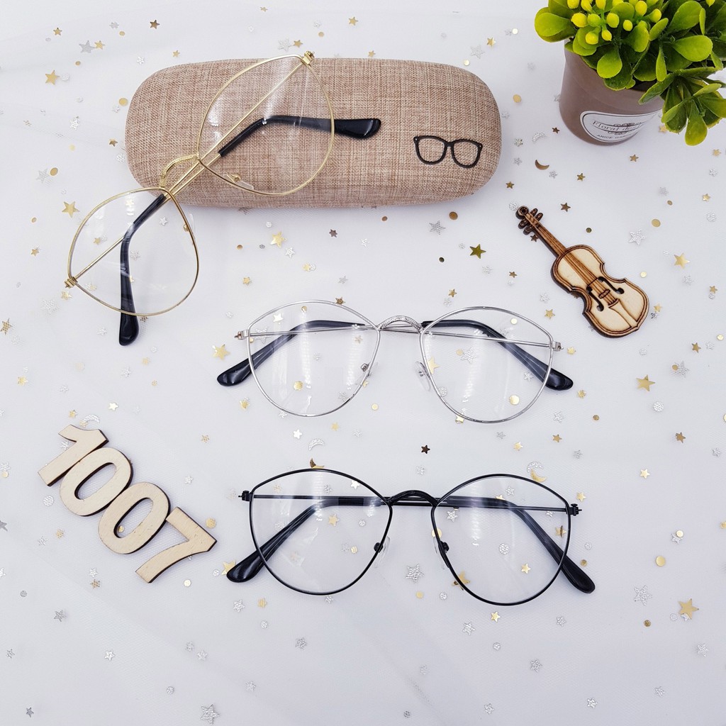 Mắt kính giả cận gọng xi hàn quốc form bầu💖FREESHIP💖gọng kính mát nữ sang chảnh AH1007