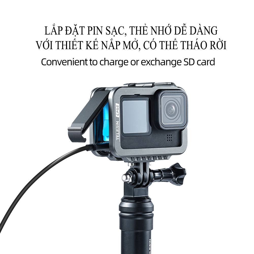 Vỏ Case Hợp Kim Nhôm GoPro 10 9 Telesin Bảo Vệ GoPro Hero 9 10 Chống Va Đập, Hỗ Trợ Nhiều Khe Gắn Thêm Phụ Kiện GoPro