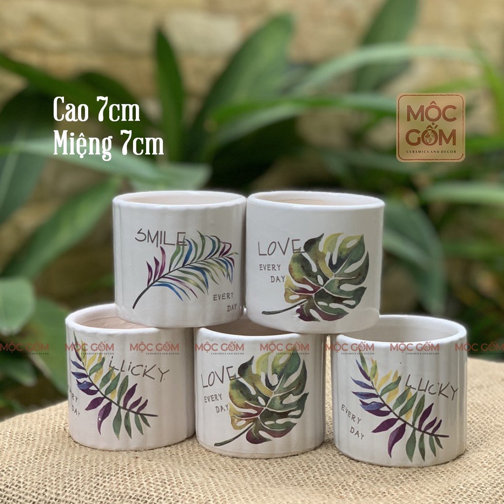 Chậu trồng cây cảnh - sen đá - xương rồng - hoa nhỏ mini Bát Tràng in decal đẹp dễ thương Mộc Gốm BG91(decal ngẫu nhiên)