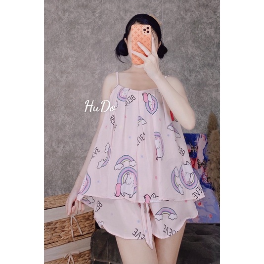 Bộ Lụa Hai Dây Mặc Nhà