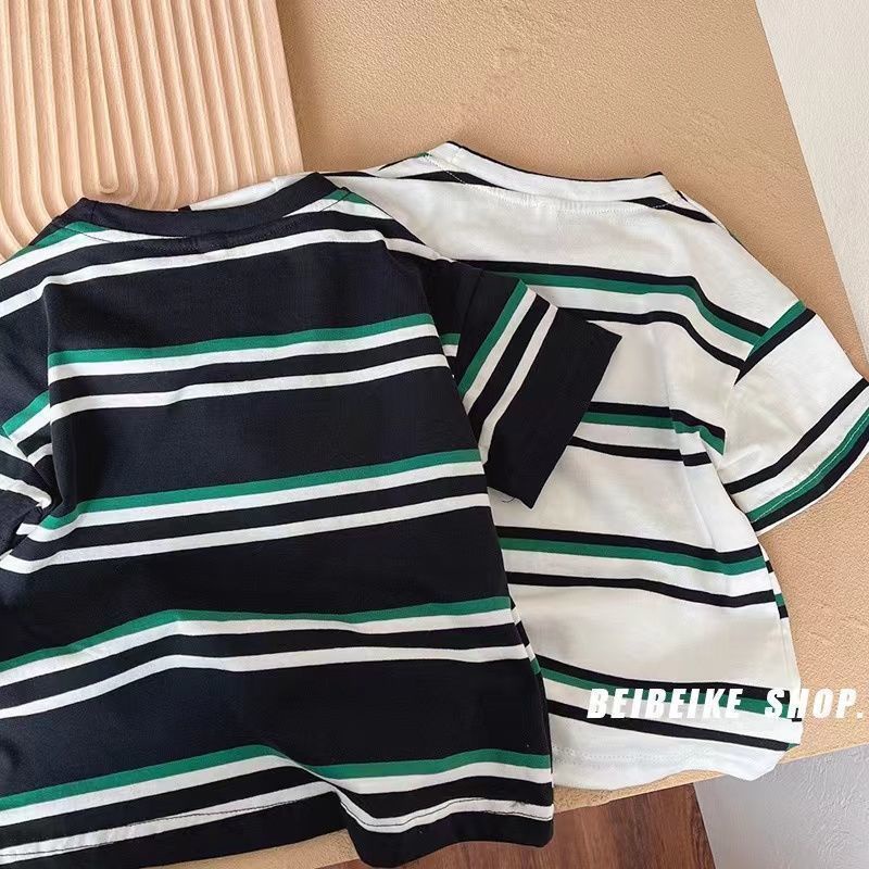 [Hàng Sẵn Sàng!!]Áo Thun Cotton Ngắn Tay Họa Tiết Hoạt Hình Kẻ Sọc Nhiều Màu Thời Trang Mùa Hè Cho Bé Trai