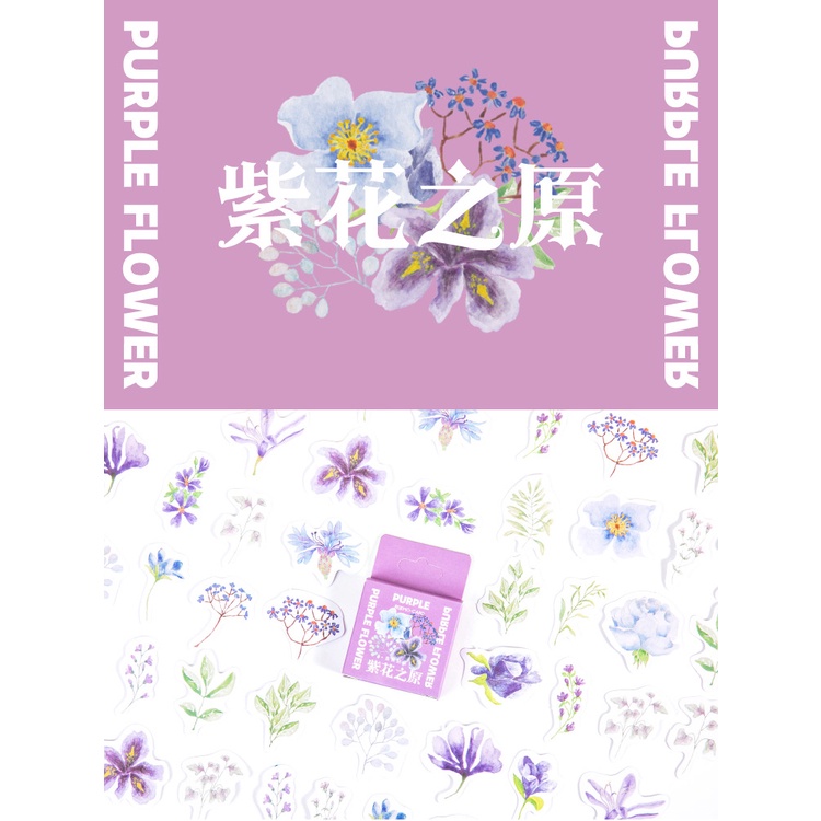 Sticker chủ đề Hoa Tím - Hộp 46 miếng dán trang trí sổ tay Bullet Journal - M237