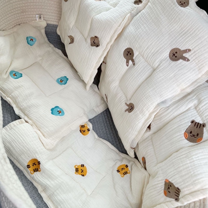 Gối Xô Chống Bẹp Đầu Organic KAMIMI Cao Cấp Thêu Gấu Style Hàn Quốc Cho Bé KT 39x25cm