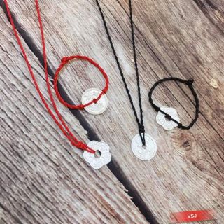 Set lắc tay và vòng cổ đồng xu bạc