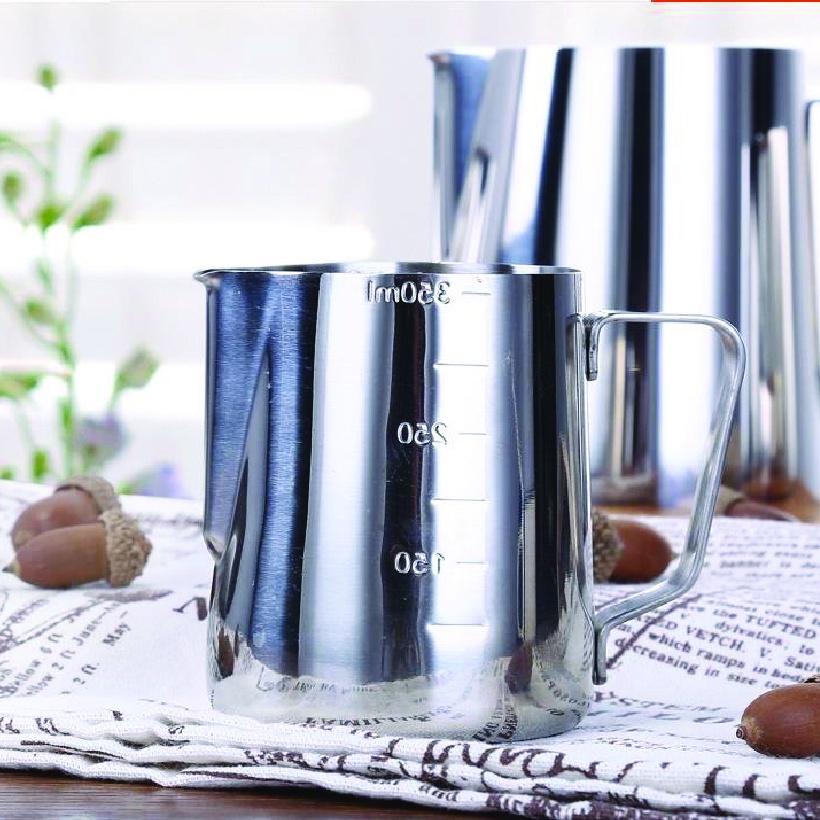 Có chia vạch Cốc ca đánh sữa inox 350ml - 550ml - 900ml cà phê Espresso