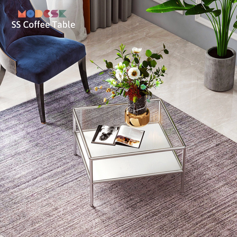 Bàn sofa vuông - trà Modesk SS Coffee Table inox 304 – kính cường - ván MFC [phòng khách - quán cafe]