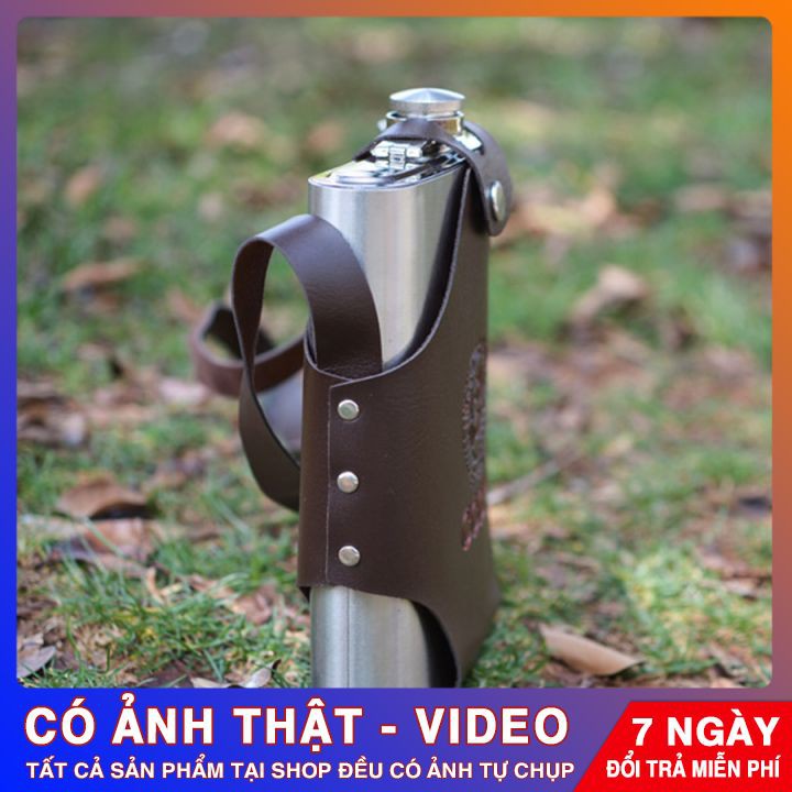 Bình đựng rượu ⭐️ KHÔNG HAN RỈ ⭐️Bình đựng nước inox CCCP 1.5 lít tiện lợi, có dây đeo và ốp da - Tặng phễu rót rượu