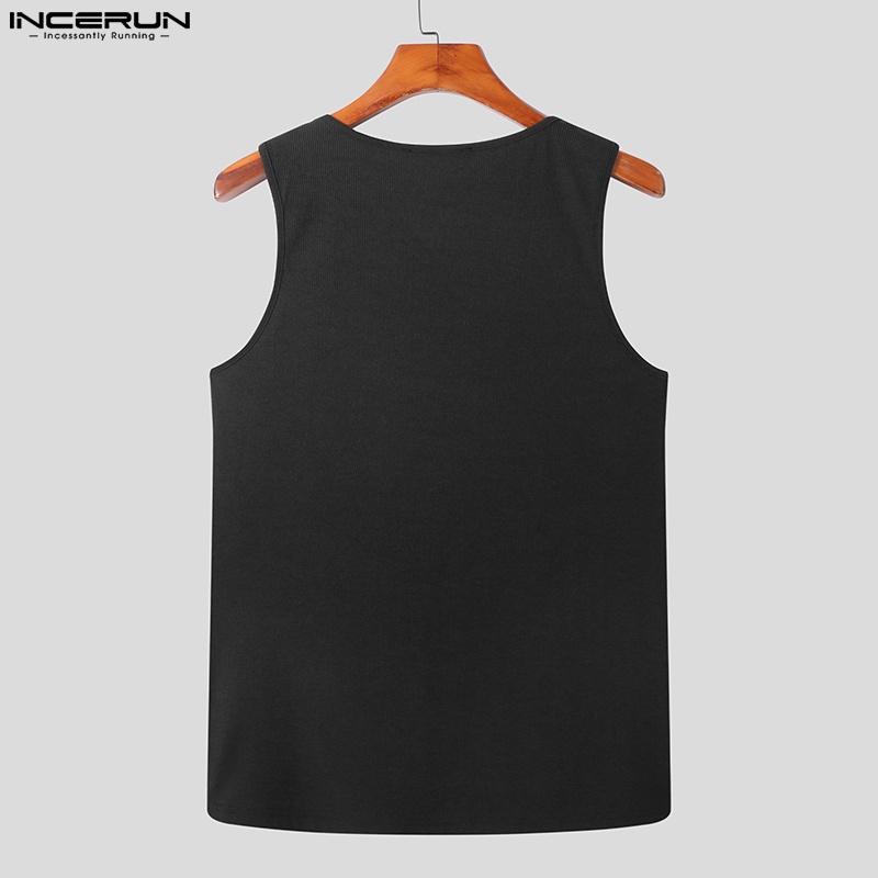 Áo tank top INCERUN trơn màu cổ tròn thời trang mùa hè cho nam