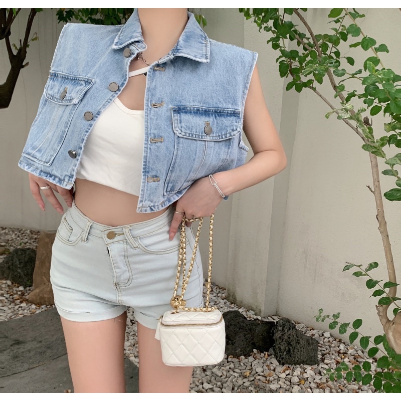 Áo Bò Jeans Gile Croptop Sát Nách