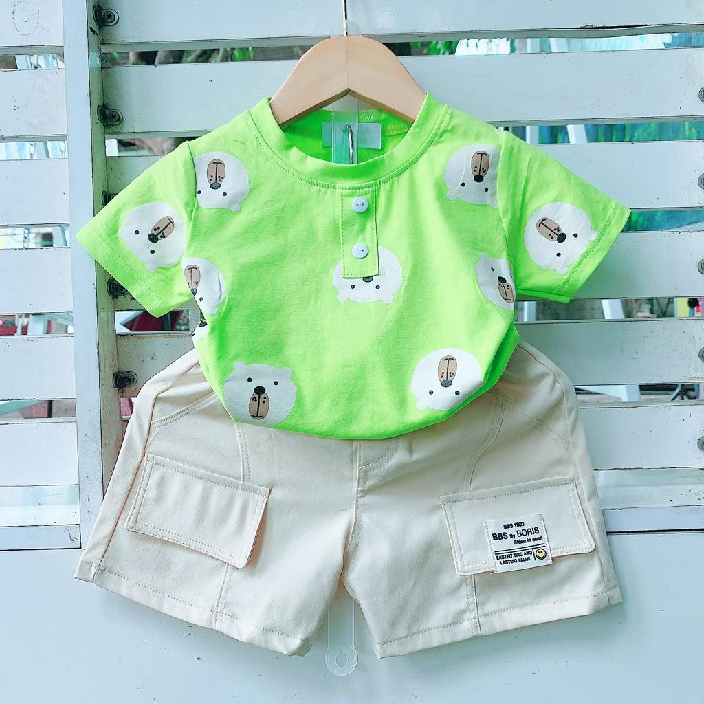 Bộ quần áo bé trai hình gấu xanh lá 8kg đến 20kg