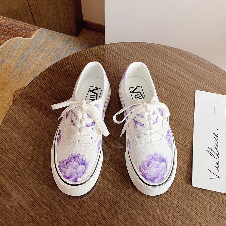 Giày Thể Thao Nữ Ulzzang Vintage, Giày Vải Canvas Graffiti Họa Tiết Hoa Mẫu Đơn Basic Hàn Quốc Street Style-classy_shoes