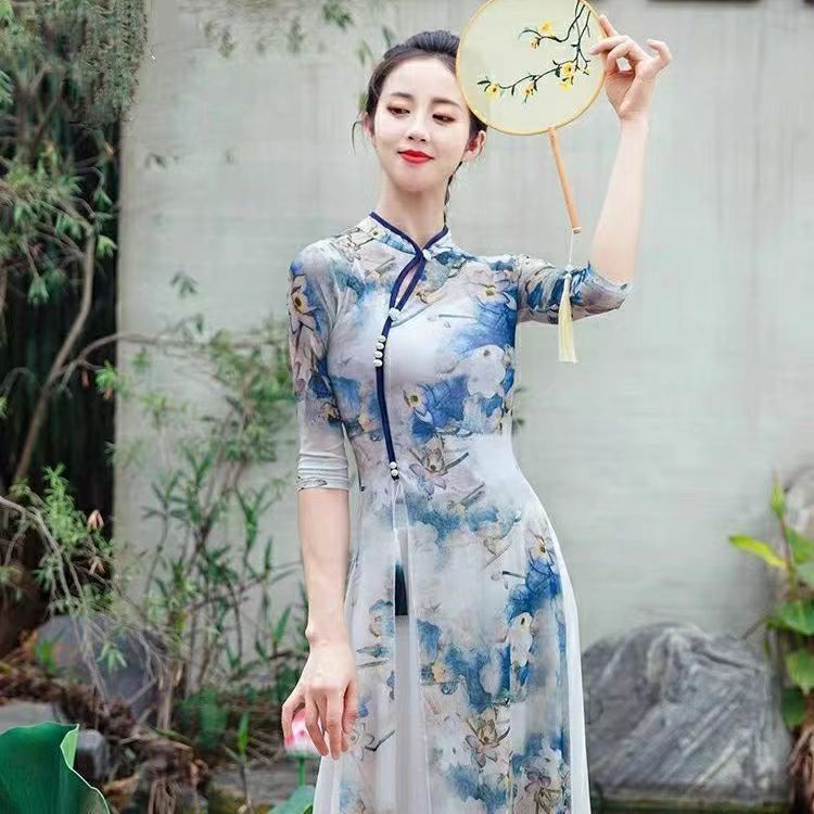 [M &amp; E] Đầm Sườn Xám Truyền Thống Trung Hoa Truyền Thống Trang Phục Múa Dân Tộc Thanh Lịch Cho Nữ