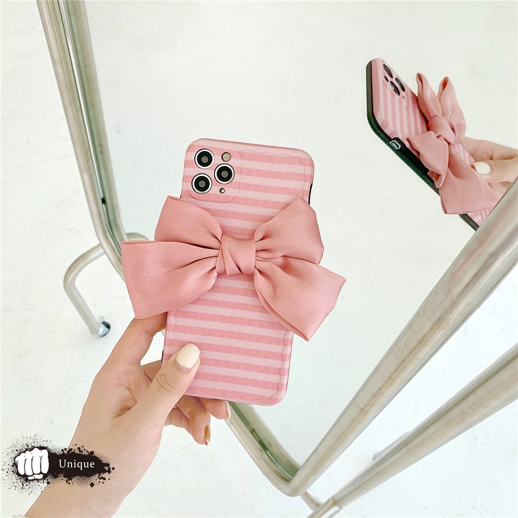 Ốp Điện Thoại Lụa Màu Hồng Đính Nơ Xinh Xắn Phong Cách Nhật Bản Cho 12 / 11pro / Max Apple X / Xs / Xr / Mini Mobile | BigBuy360 - bigbuy360.vn