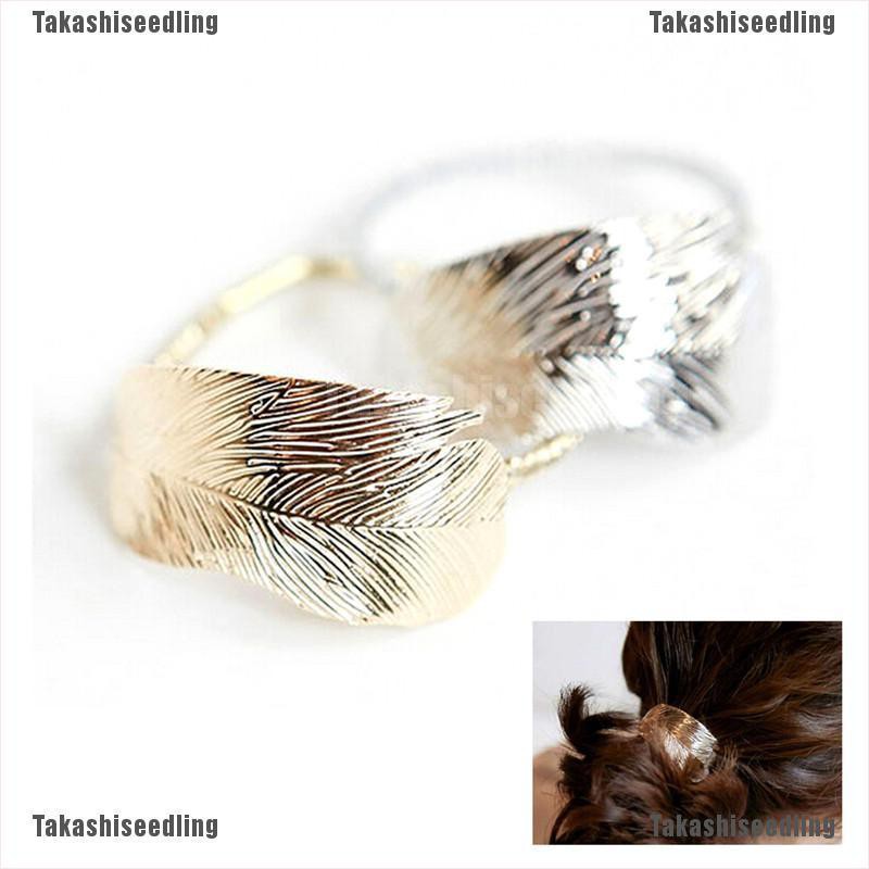 Dây buộc tóc gắn hình chiếc lá bằng kim loại thiết kế độc đáo cho nữ