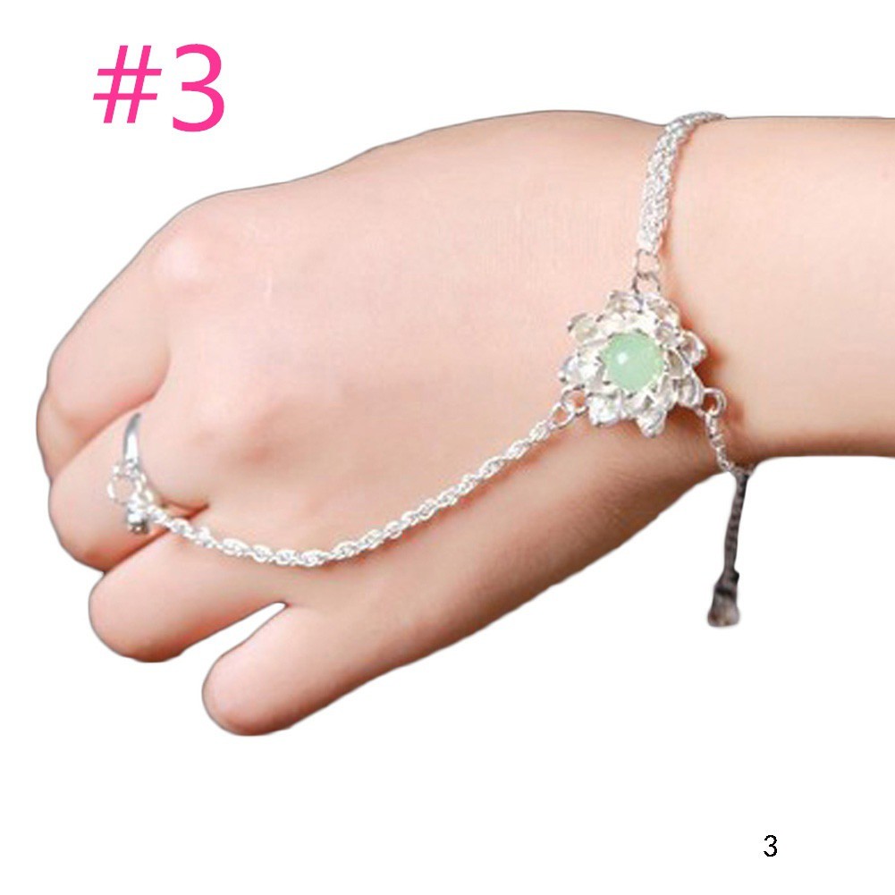 Vòng tay liền nhẫn mặt hình bông hoa đính đá lấp lánh cho nữ | BigBuy360 - bigbuy360.vn