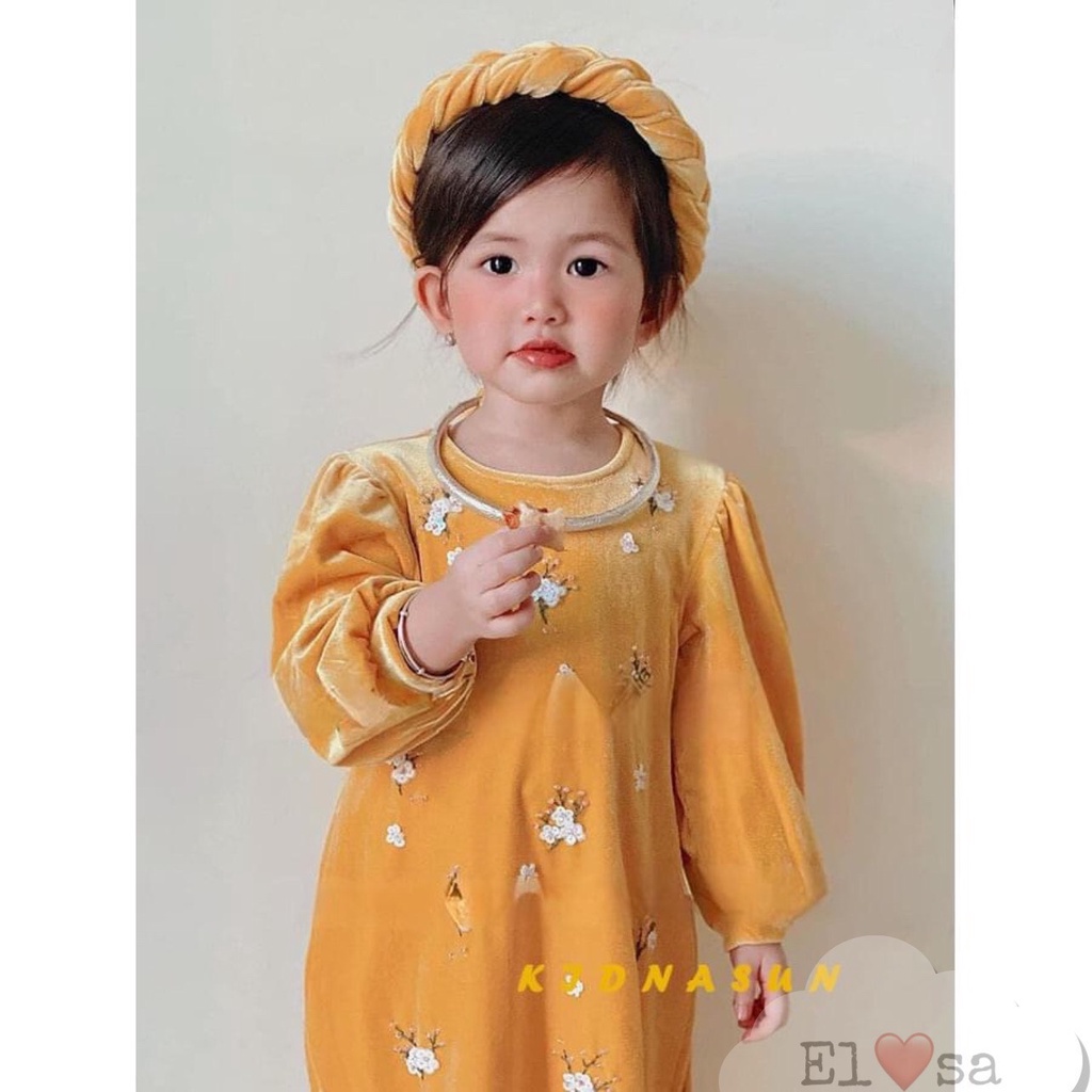 Áo dài cách tân bé gái thêu hoa siêu xinh - Áo dài thêu 3 màu