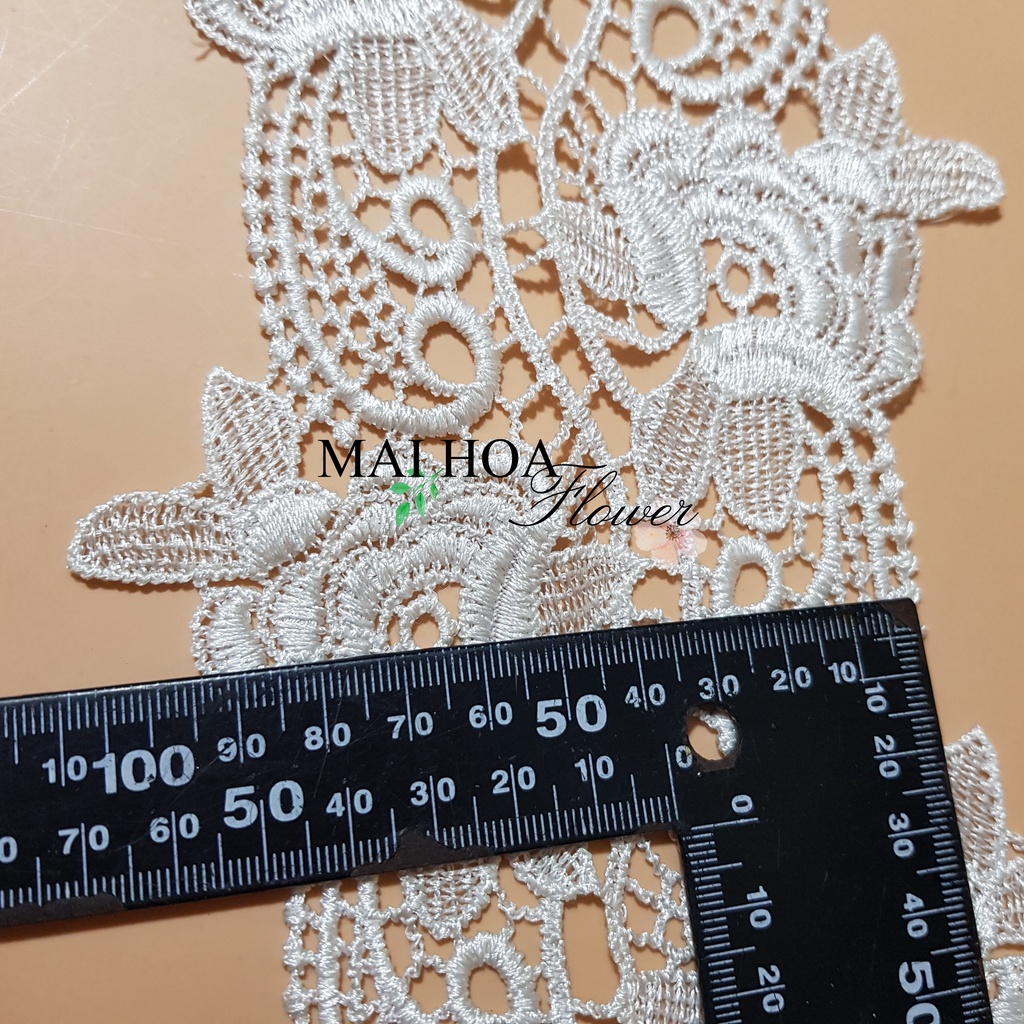 RC10 Cuộn 1 mét ren viền dùng may đồ ren chỉ trắng hoa hồng rộng 10cm Maihoaflower
