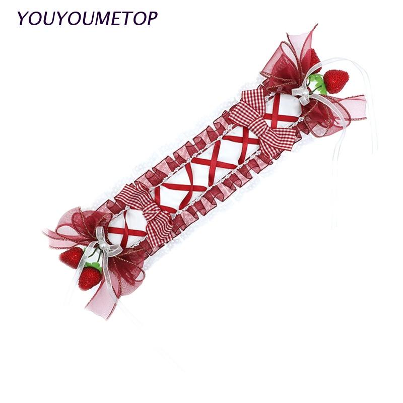 Băng Đô Cài Tóc Đính Nơ Họa Tiết Quả Dâu Tây Phong Cách Lolita Ngọt Ngào