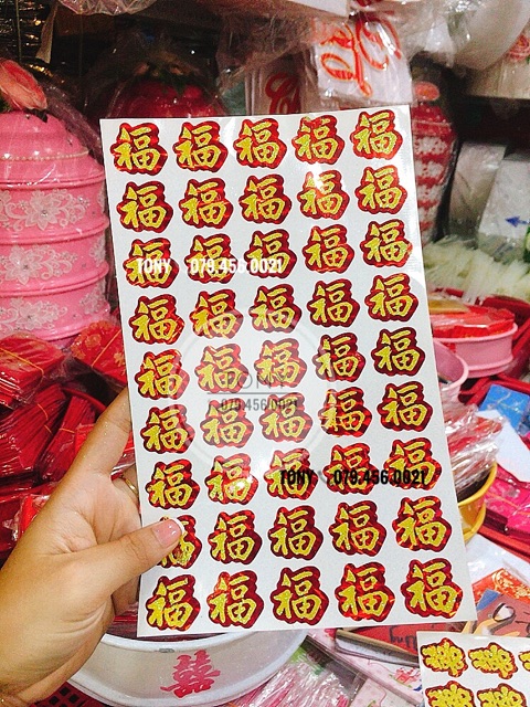 [CƯỚI] Bộ STICKERS DECAL CHỮ SONG HỶ KIM TUYẾN DÁNTRẦU CAU, TRÁI CÂY - HÀNG ĐẸP, SIÊU CHẮC