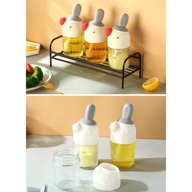 Hũ Đựng, Lọ Đựng Gia Vị Chống Ẩm Kèm Thìa Muỗng, Lọ Đựng Gia Vị 280ML Hình Chim Cánh Cụt An Toàn, Tiện Lợi