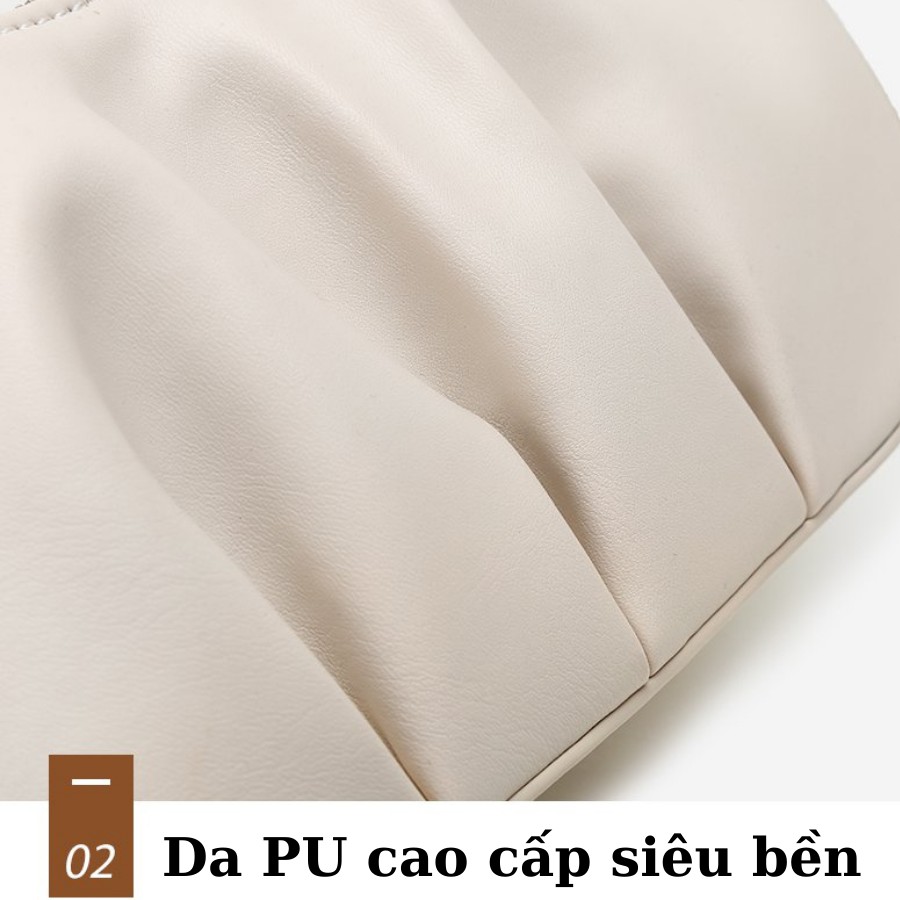 Túi xách nữ, Túi da nữ hình đám mây, dây xích xếp li thời trang