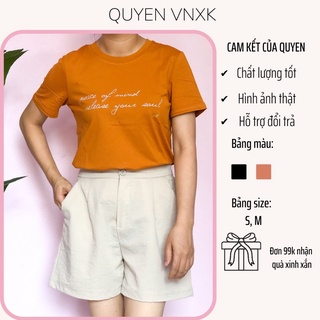 Áo thun nữ cotton cao cấp, tay gập in chữ sắc nét, phom vnxk mặc là đẹp